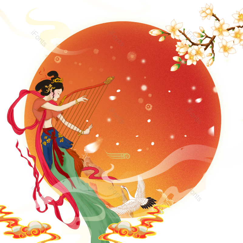 乐器图片,中秋元素,中秋节PNG,月亮免抠素材